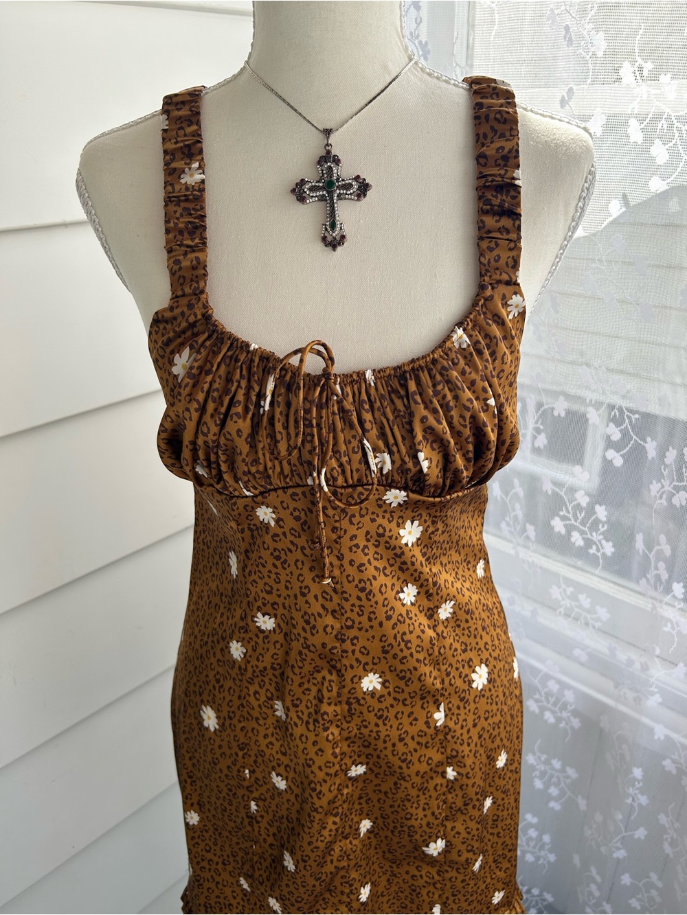 For Love & Lemons Brown Floral Smocked Mini Dress - Picture 2 of 5
